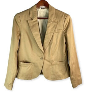 L.L. Bean Neutral Blazer Camel Tan Twill Cotton  Long Sleeve Padded Preppy 6